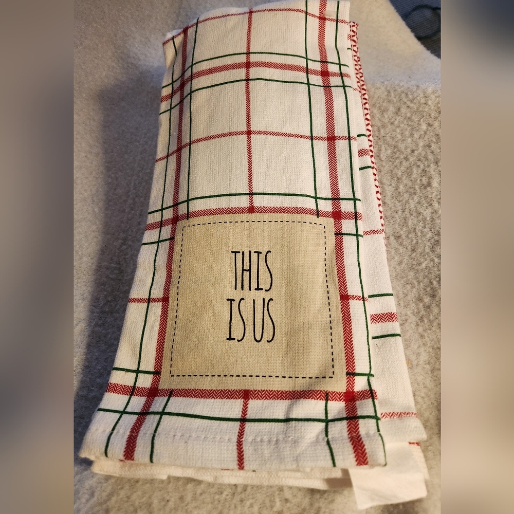 Plaid Kitchen Towel Set, set of 2 with 'This Is Us'